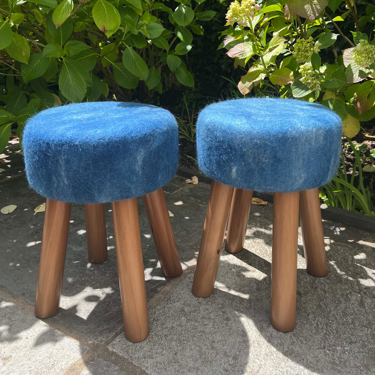 Hand-Felted British Wool Footstool - Indigo Blue