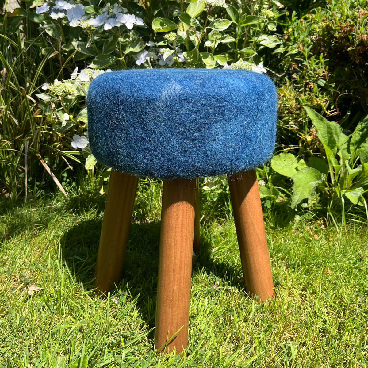 Hand-Felted British Wool Footstool - Deep Indigo