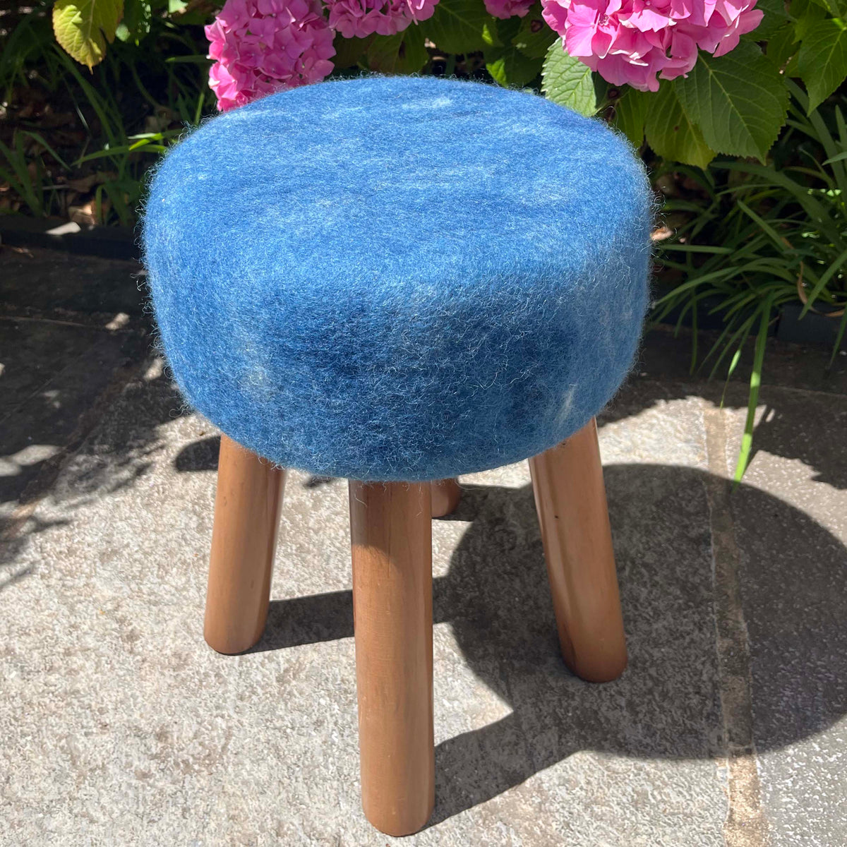 Hand-Felted British Wool Footstool - Indigo Blue