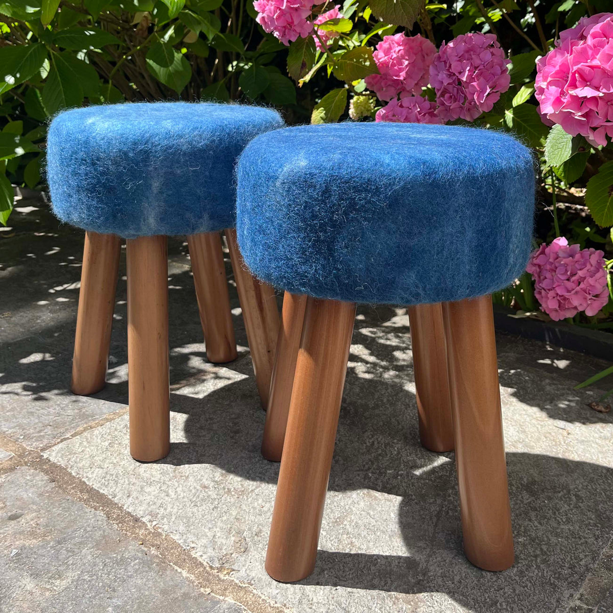 Hand-Felted British Wool Footstool - Deep Indigo