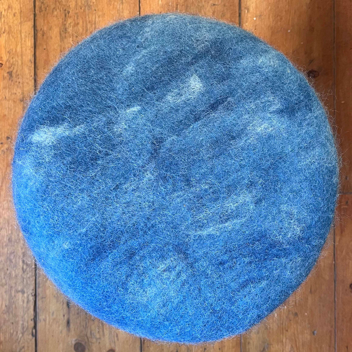 Hand-Felted British Wool Footstool - Indigo Blue