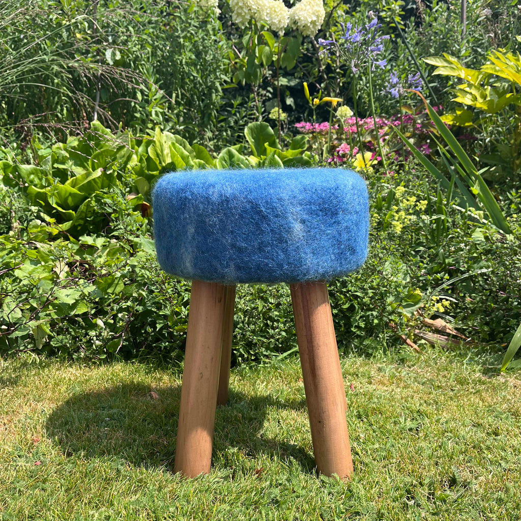 Hand-Felted British Wool Footstool - Indigo Blue