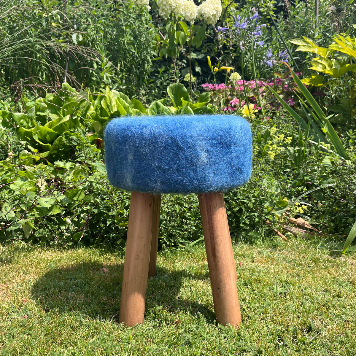 Hand-Felted British Wool Footstool - Indigo Blue