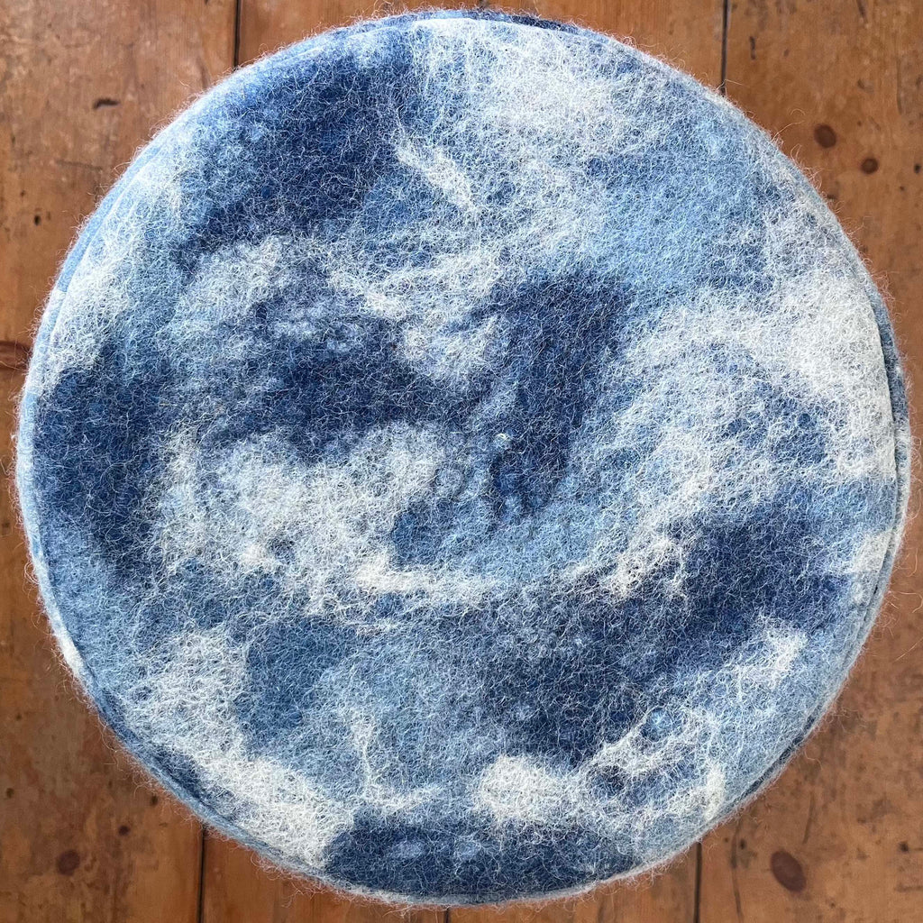 Hand-Felted British Wool Footstool - Marbled Indigo