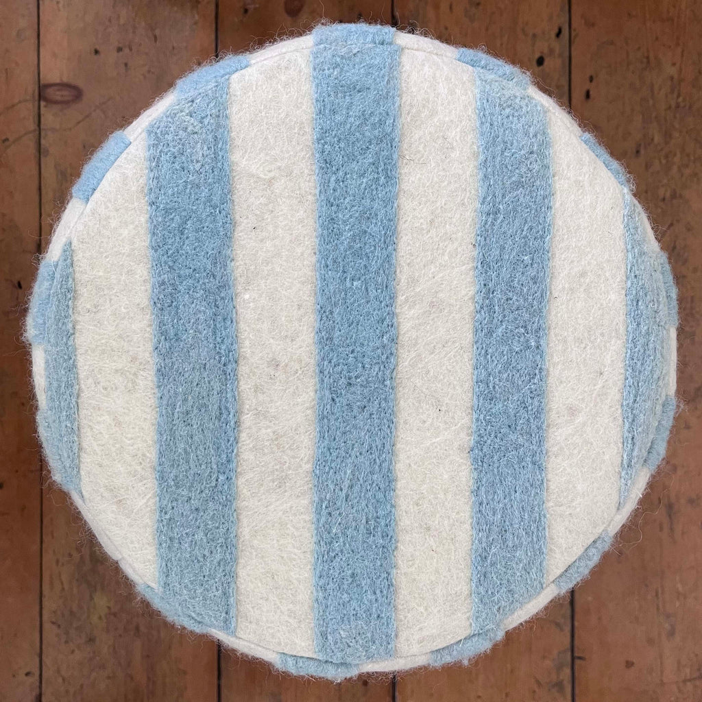 Hand-Felted British Wool Footstool - Blue and White Stripe