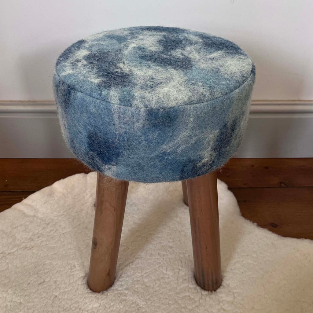 Hand-Felted British Wool Footstool - Marbled Indigo