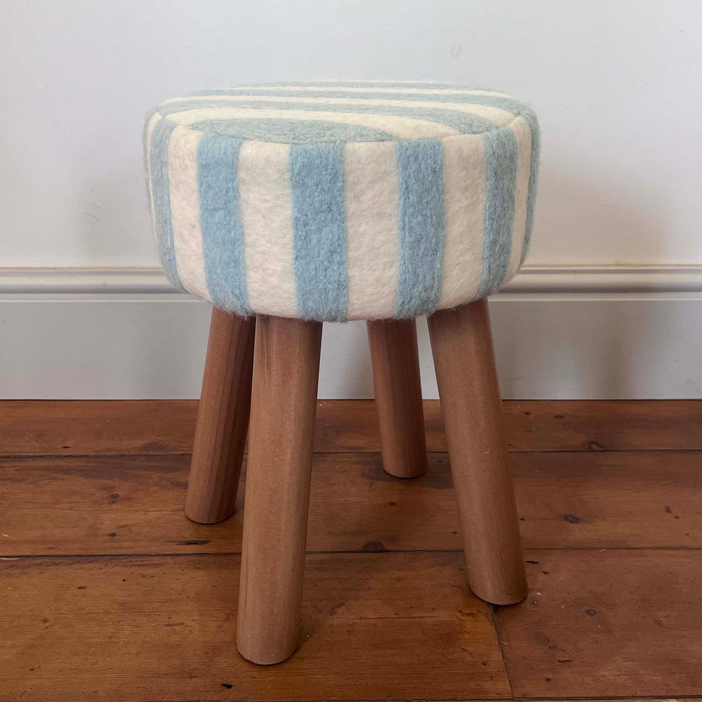 Hand-Felted British Wool Footstool - Blue and White Stripe