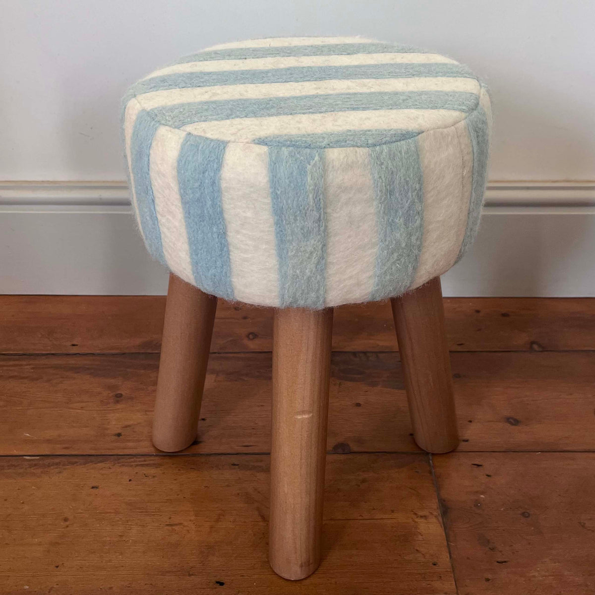Hand-Felted British Wool Footstool - Blue and White Stripe