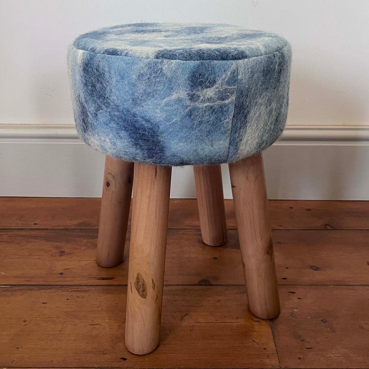 Hand-Felted British Wool Footstool - Marbled Indigo