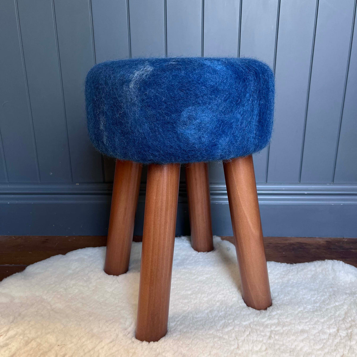 Hand-Felted British Wool Footstool - Deep Indigo