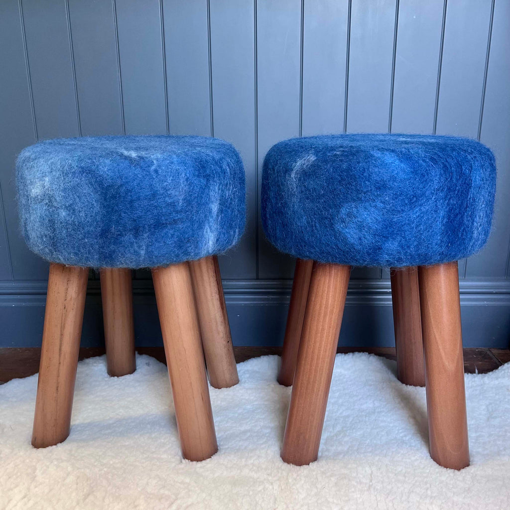 Hand-Felted British Wool Footstool - Deep Indigo