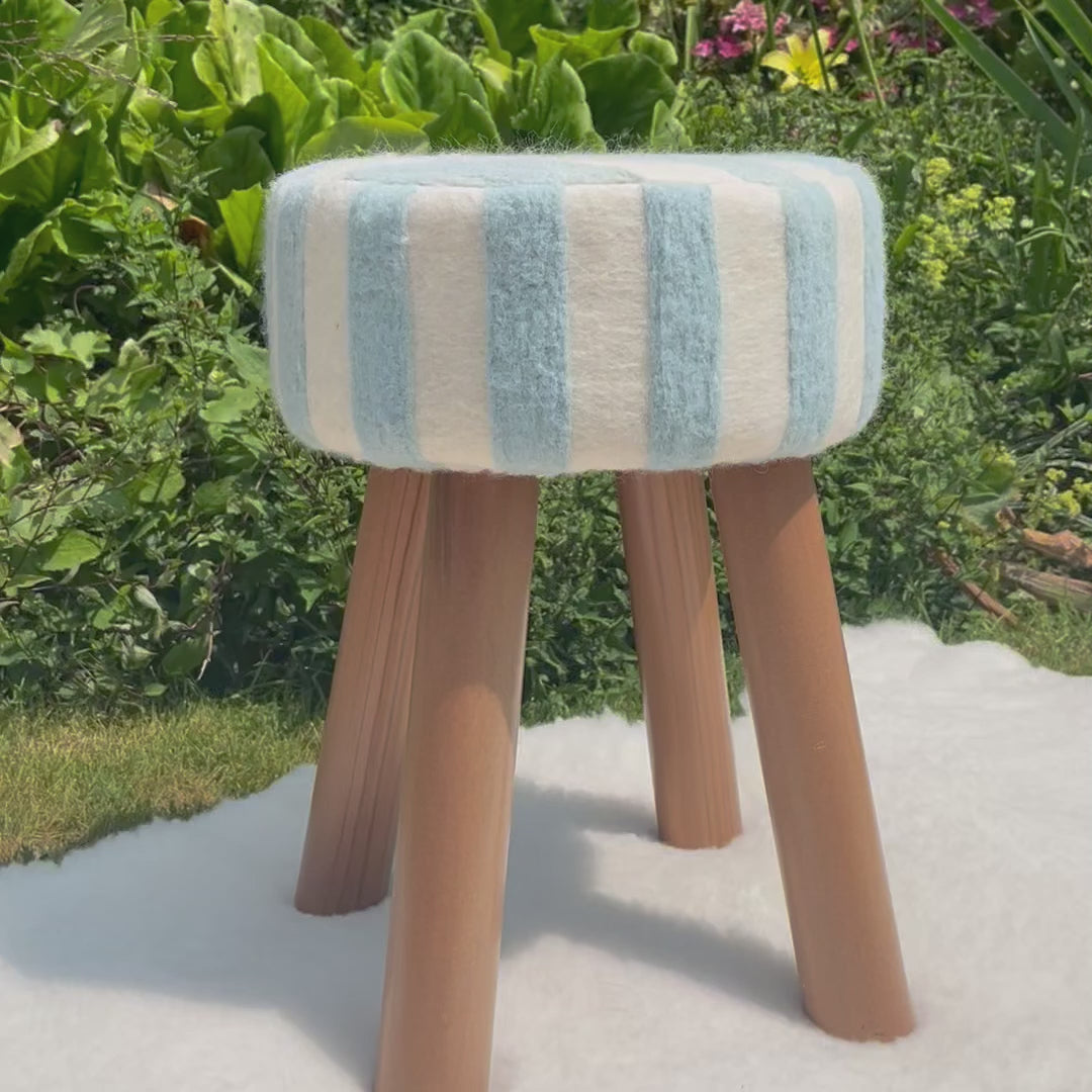 Hand-Felted British Wool Footstool - Blue and White Stripe
