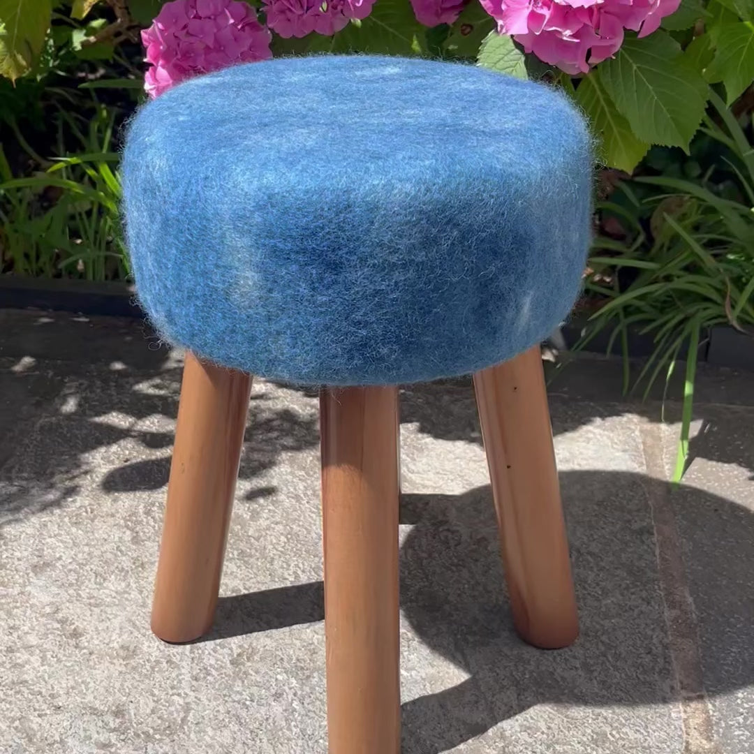 Hand-Felted British Wool Footstool - Indigo Blue