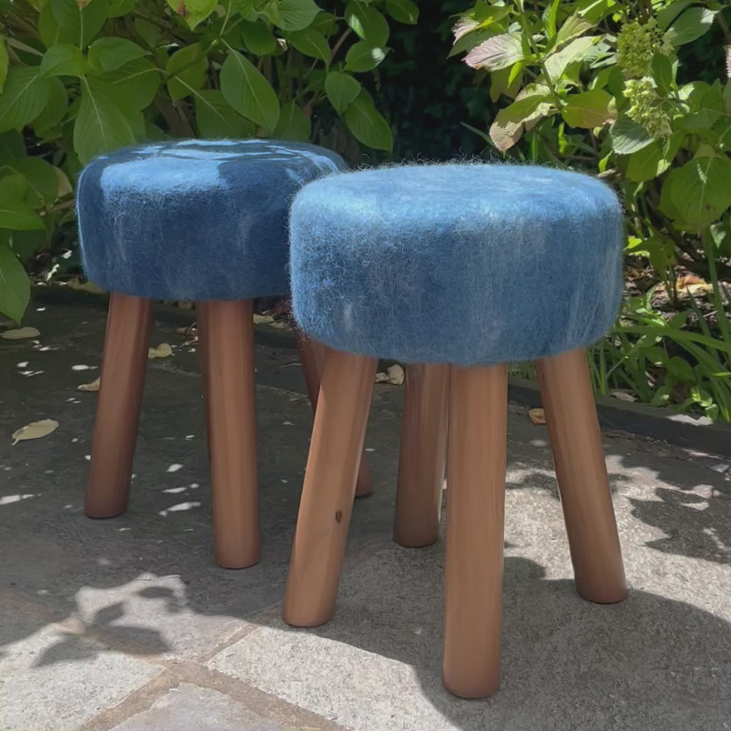 Hand-Felted British Wool Footstool - Deep Indigo