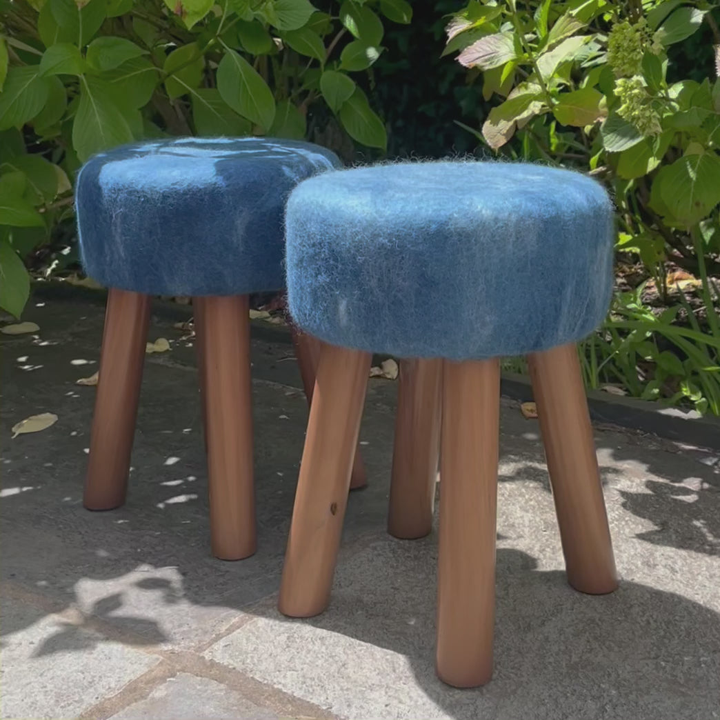 Hand-Felted British Wool Footstool - Deep Indigo