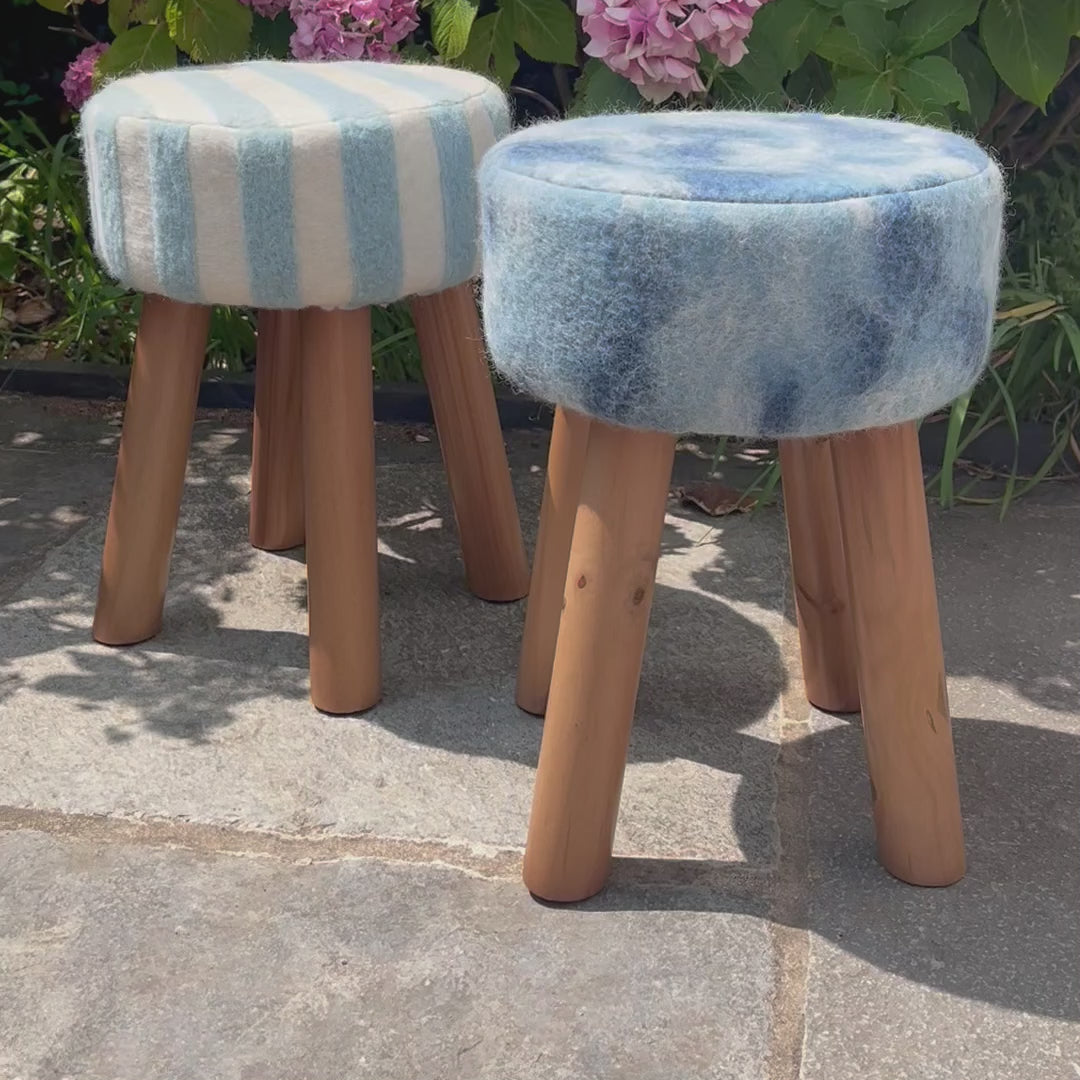 Hand-Felted British Wool Footstool - Marbled Indigo